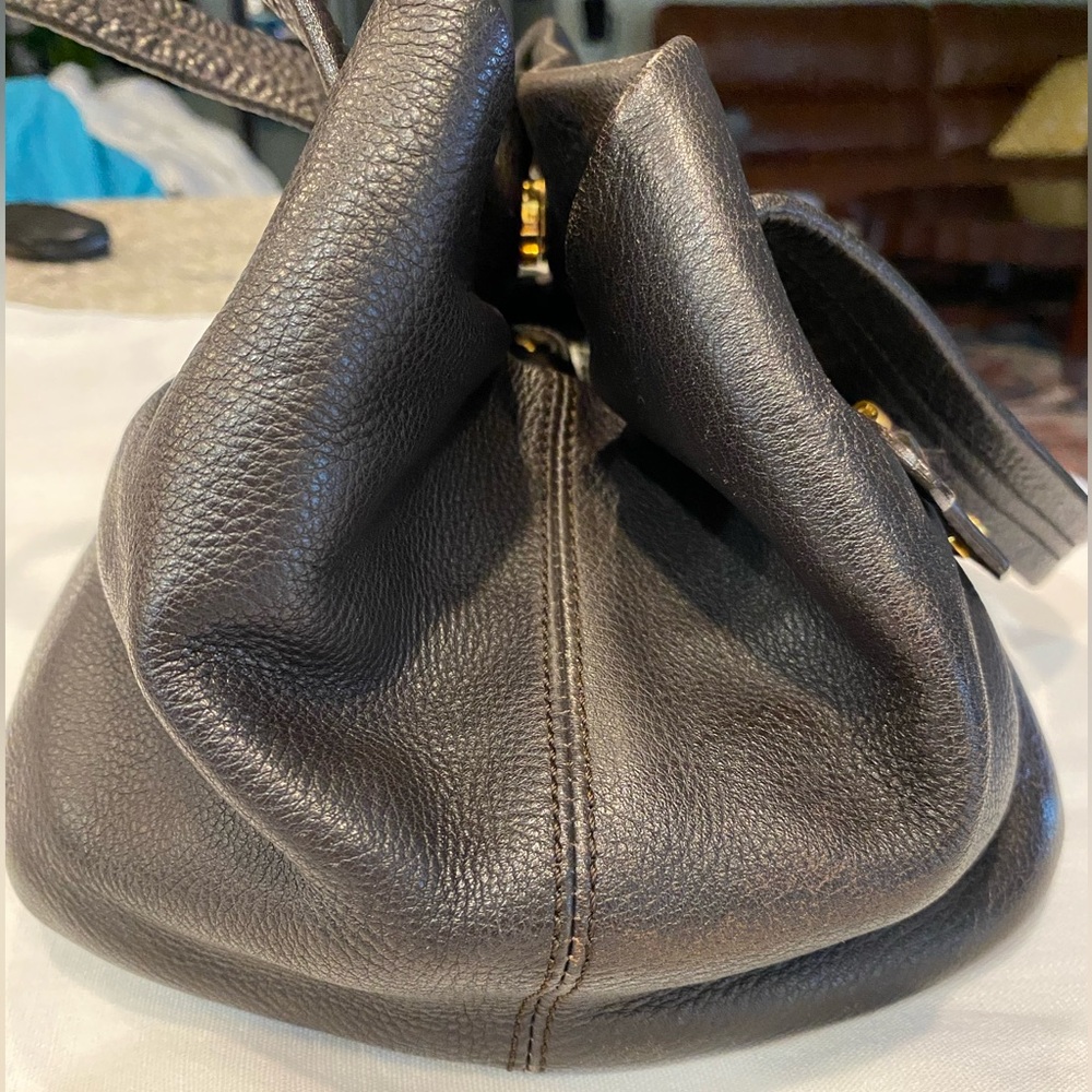 MCM Dark Brown Satchel with Gold Details - Picture 5 of 10